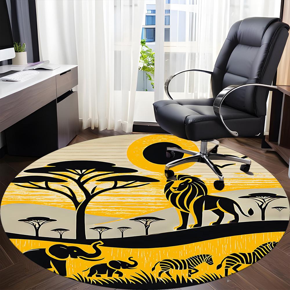 1pc African Lion Office Round Area Rug, Under Office Chairs Bedroom Living Room Home Decor, Room Deco