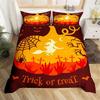 Kids Pumpkin Lantern Duvet Cover Set Twin King Halloween Bedding Set Microfiber Witch Mystery Graveyard Printt Comforter Cover