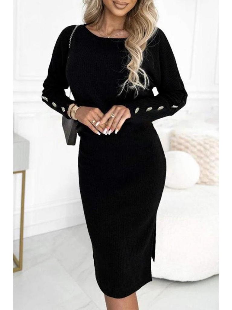 2024 Podzim/Zima Evropský a Americký Styl Žebrovaný Úplet Knoflíkový Top a Sukně Set