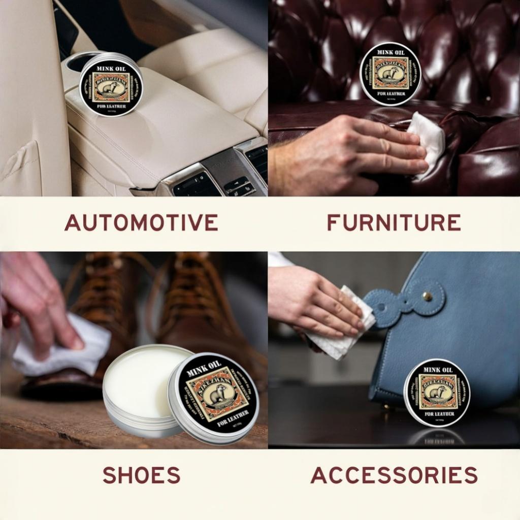 Nerzöl Lederpflegebalsam für alle Lederprodukte – Natürliche geruchslose Pflegecreme für Schuhe, Stiefel, Taschen, Sofa