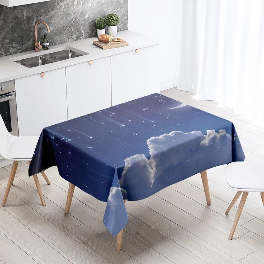 Star Blank Cloud Tablecloth Camping Party  Anti-Stain Waterproof Rectangular Kitchen Table Home Decor