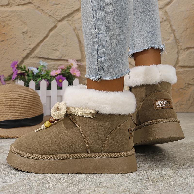 Fashion Thick Bottom Fur Winter Snow Boots Woman Casual Bowknot Non Slip Cotton Padded Shoes Woman Short Plush Platform Ankle Boots