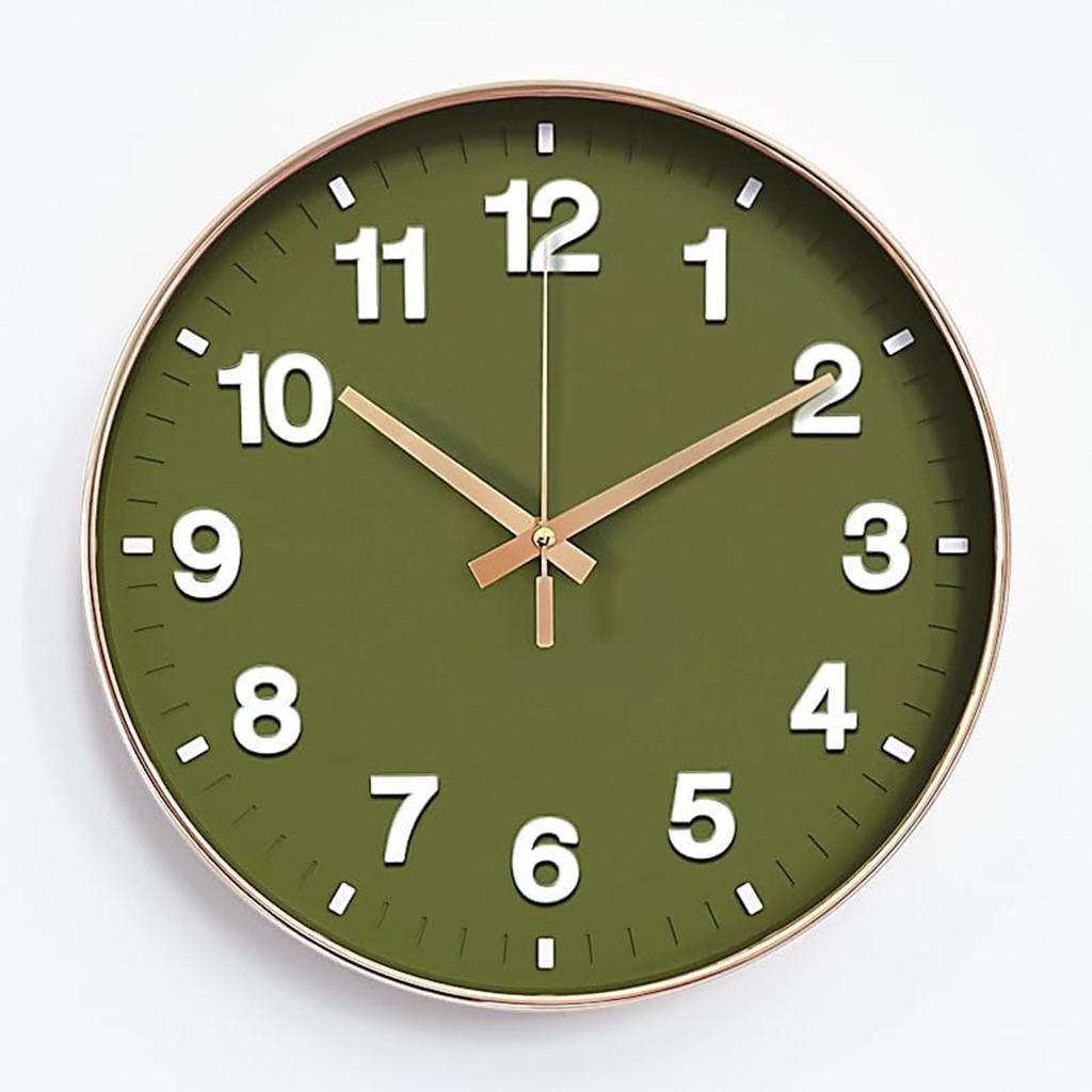 Nbdeal Wall Radio Continuous Second 3D Diameter 30cm Clock, Wave, Analog, Hand, Quiet, Characters, (Grass Green)