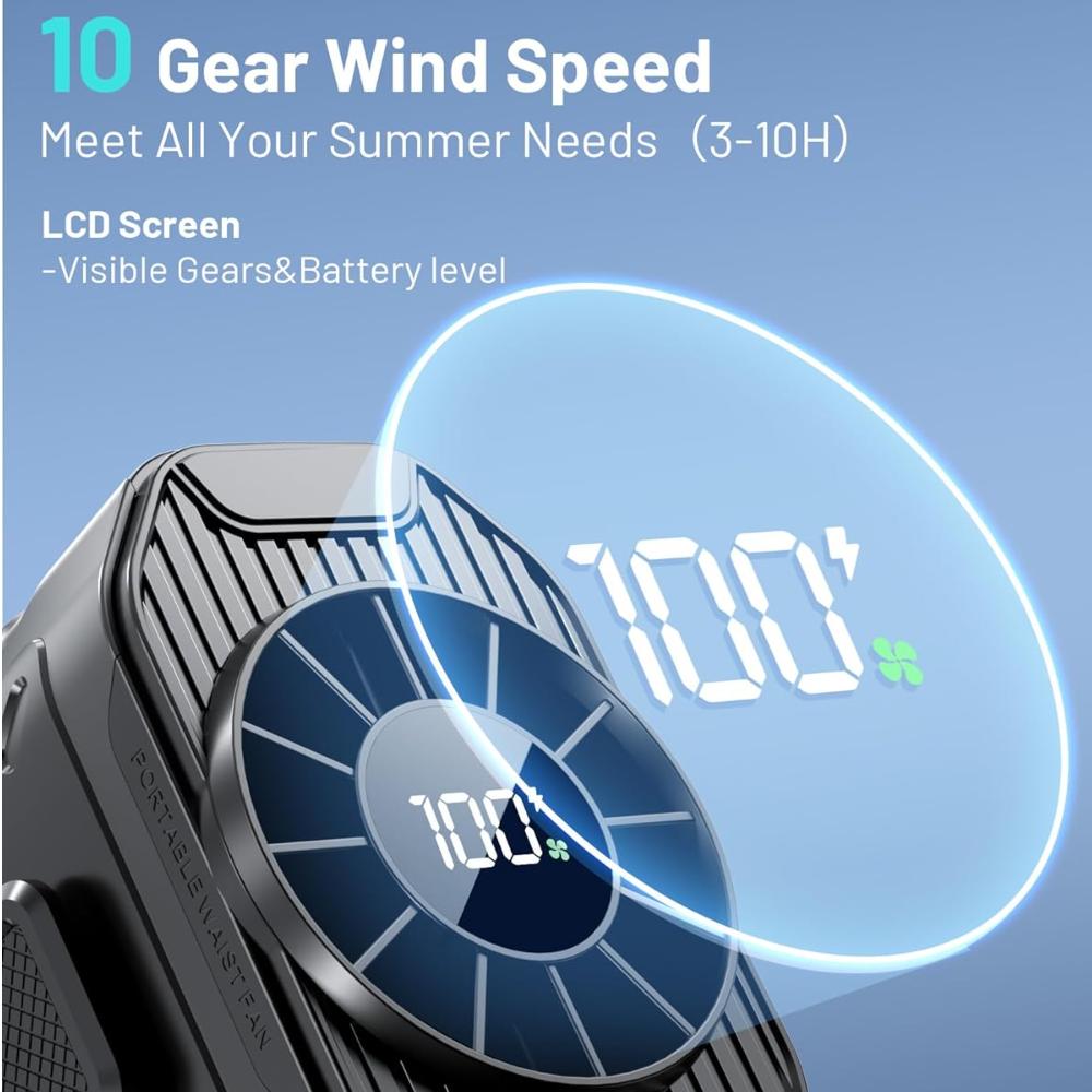 Portable Waist Fan Rechargeable Mini Hanging Neck Fan Wearable Belt Shirt Body Fan Outdoor Working Waist Clip Fan With LED Light