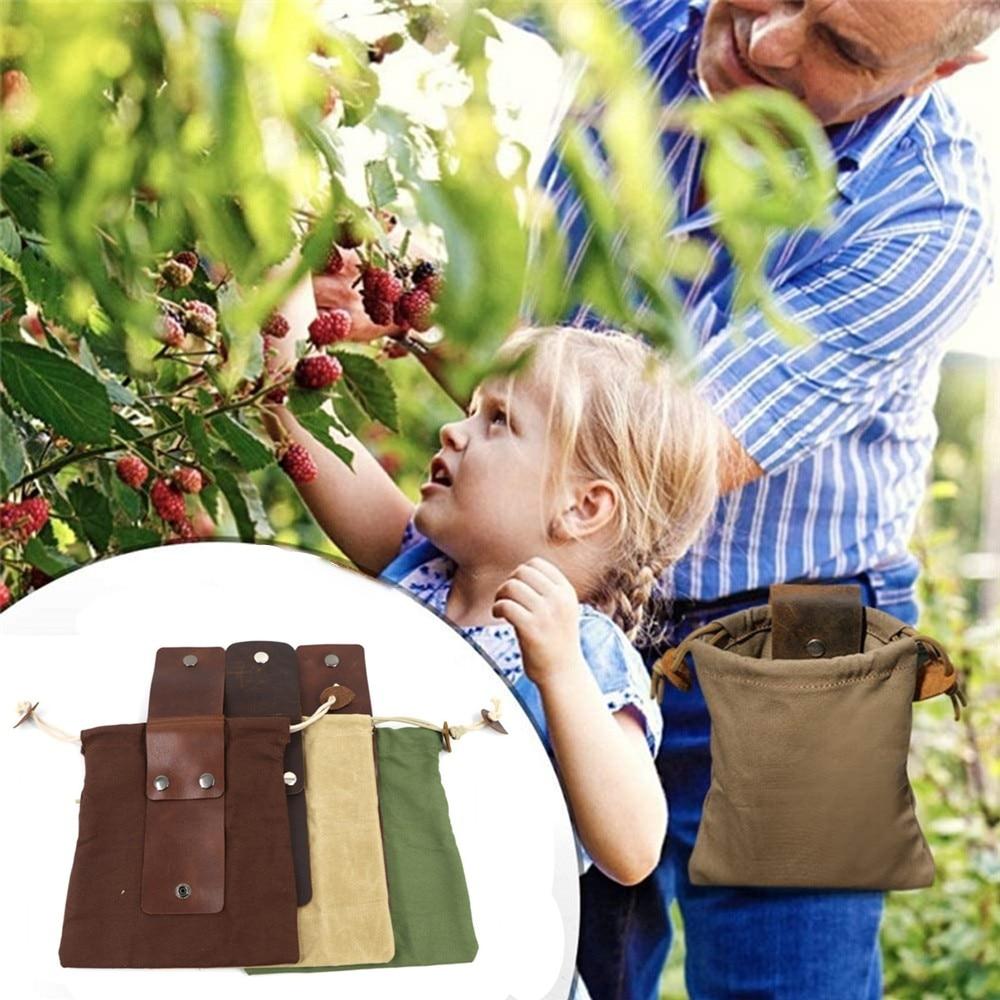 1pc przenośna torba do zbierania owoców na zewnątrz składana torba Berry Puch do przechowywania skórzana torba płócienna Bushcraft piesze wycieczki Camping