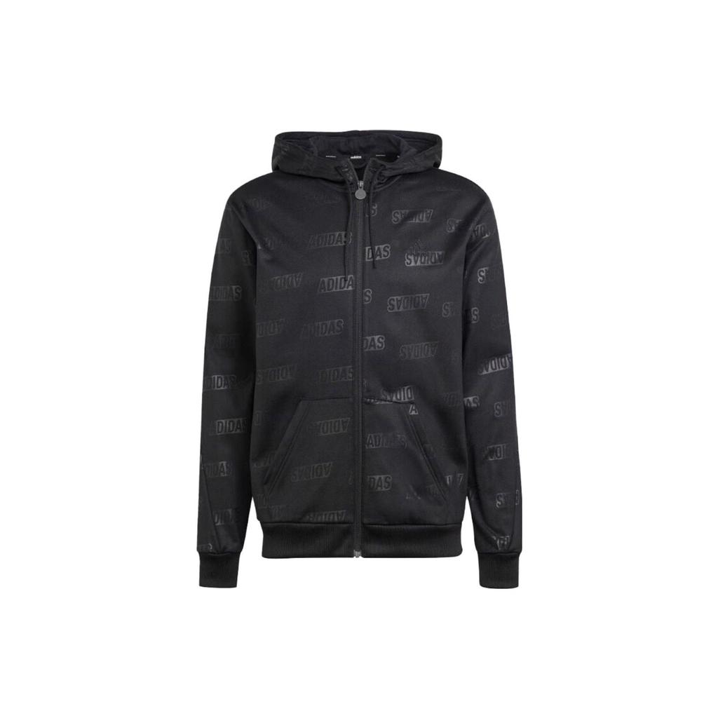 Adidas Letter Print Hooded Long Sleeve Jacket Men Jacket Black IJ6427