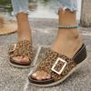 Fashion Vintage Leopard Thick Bottom Slippers Women Summer Casual Buckle Open Toe Sandals Female Plus Size Non Slip Wedge Slides Mujer