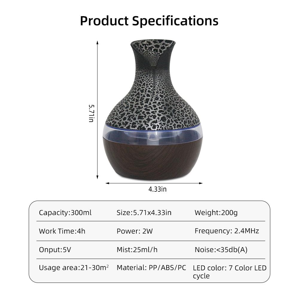 USB Aromatherapy Diffuser 300ml Ultra Quiet Cool Mist Humidifier with Remote Control, 7 Color Changing LED Lights for Sleep Aid