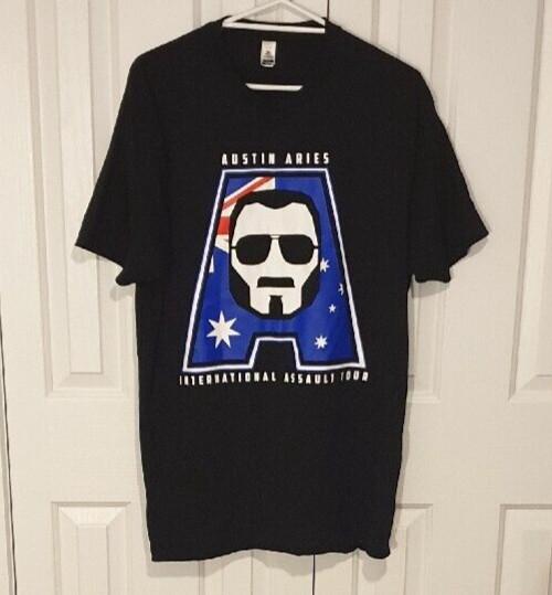 

AUSTIN ARIES International Assault Tour WSW Wrestling TShirt Black Size Mens XL Unisex T-Shirt S