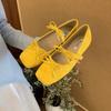 Fashion Women's Mary Jane Shoes Square Toe Bow Flannel Shallow Mouth Shoes Women Dress Increase Internal Height 2025 Zapatillas De Mujer