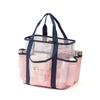 1pc Double Layer Beach Bag Mesh Breathable Handbag Folding Multiple Pockets Storage Bags Portable Travel Cosmetics Organizer