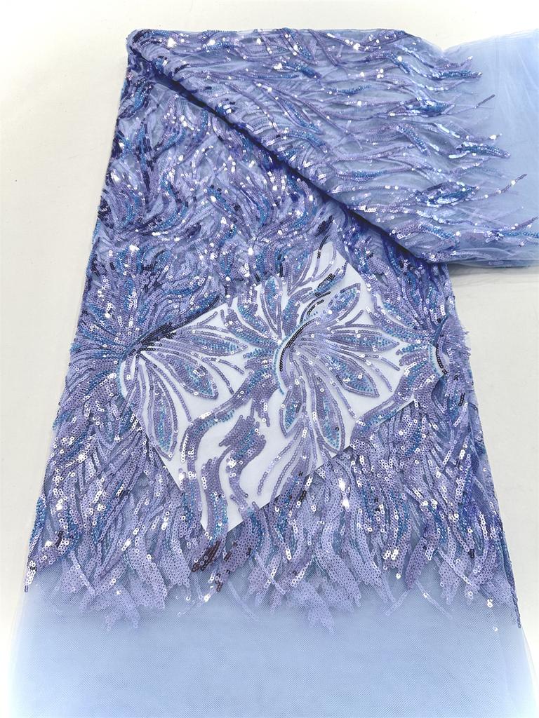 5 Yards Luxury African Sequins Groom Lace Fabric 2025 High Quality French Nigerian Mesh Lace Fabrics For Sewing Dress Wedding