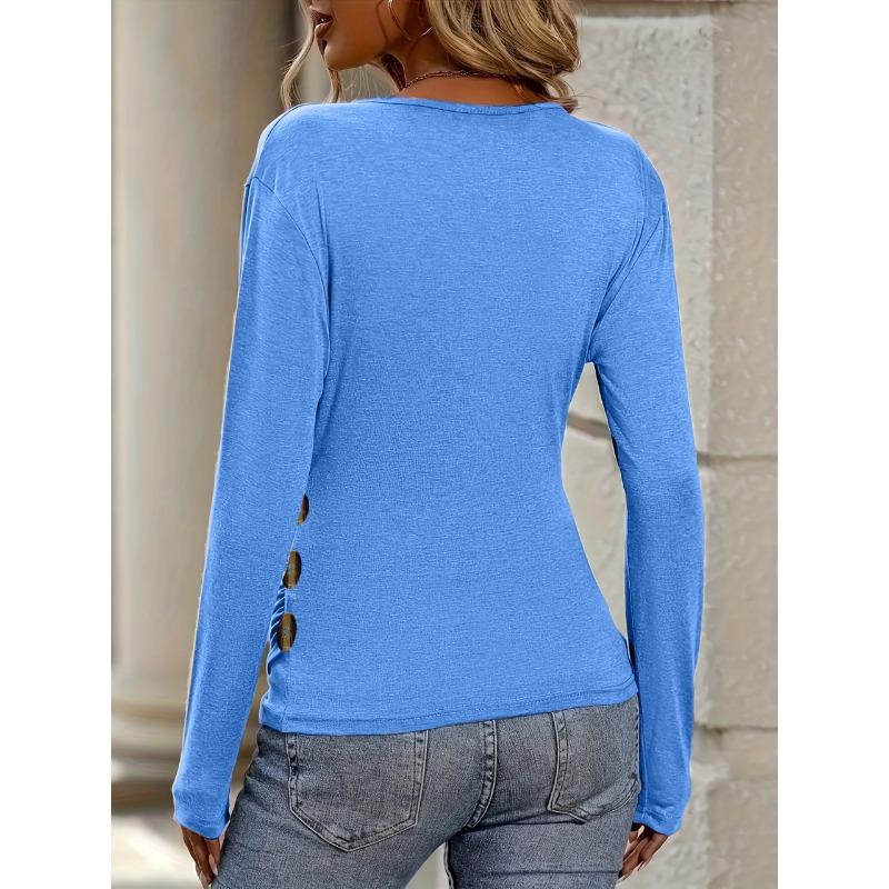 Women S V Neck Long Sleeve Pleated Waist Slim Fit T Shirt