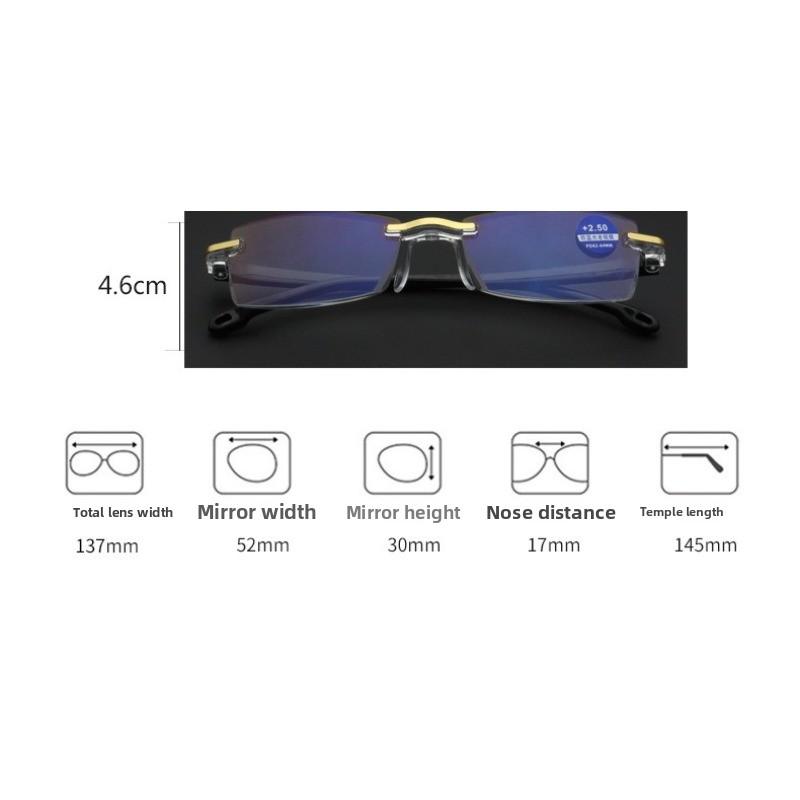 Rimless Reading Glasses Women Anti Blue Light Blocking Square Frameless Presbyopic Glasses Diopters