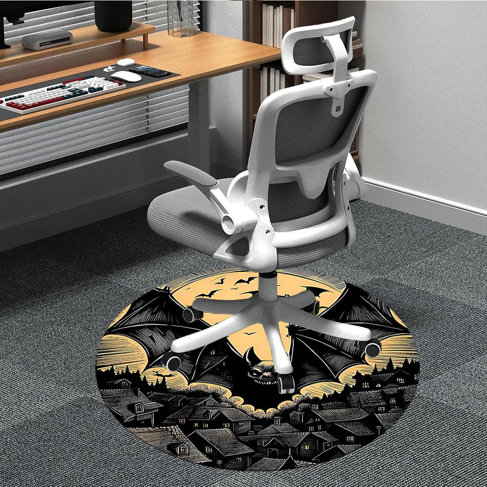 1PC Halloween Bat Office Round Area Rug, Mat Suitable For Office, Under Office Chairs Bedroom Living Room Home Decor, Room Deco