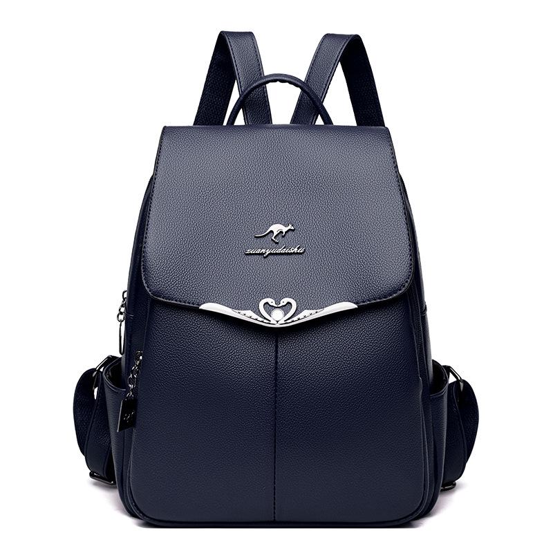 

Жіночий рюкзак великої місткості з м якої шкіри - Модний, багатоцільовий, зручний для подорожей. синій