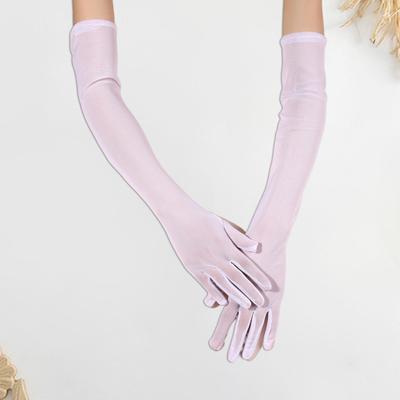 1 para damskich rękawiczek ślubnych Cienkie, przezroczyste, siateczkowe, rozciągliwe, jednokolorowe, pięciopalczaste, sięgające do łokcia, rękawiczki dla druhny na bal koktajlowy