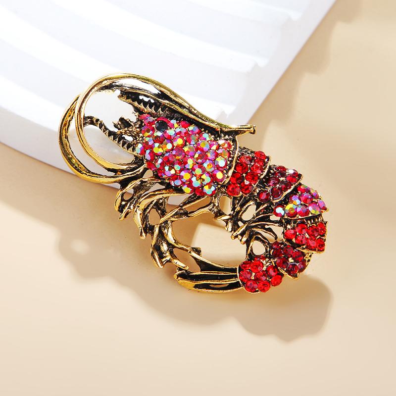 Fashion Rhinestone Based Shrimp Shaped Brooches For Women Clothing Coat Jewelry Accessries Gifts