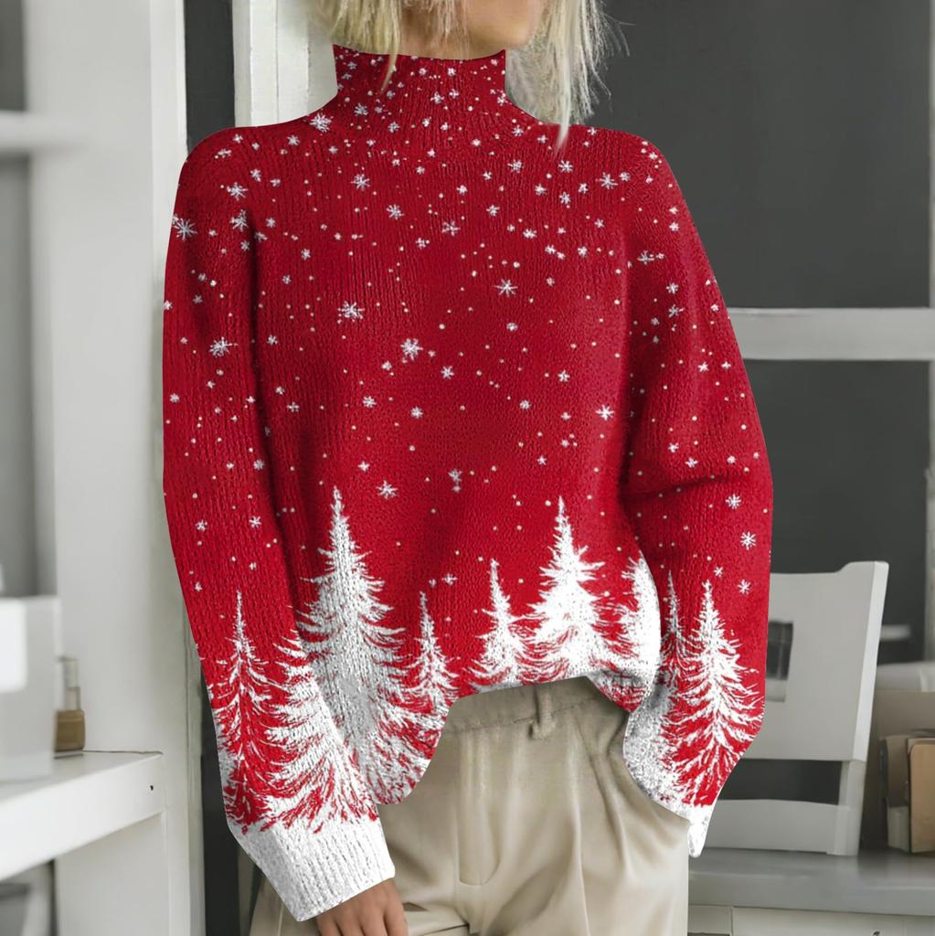 Christmas Sweatshirts For Women Knit Sweater Cute Shirt Fall Turtleneck Pullover Tops