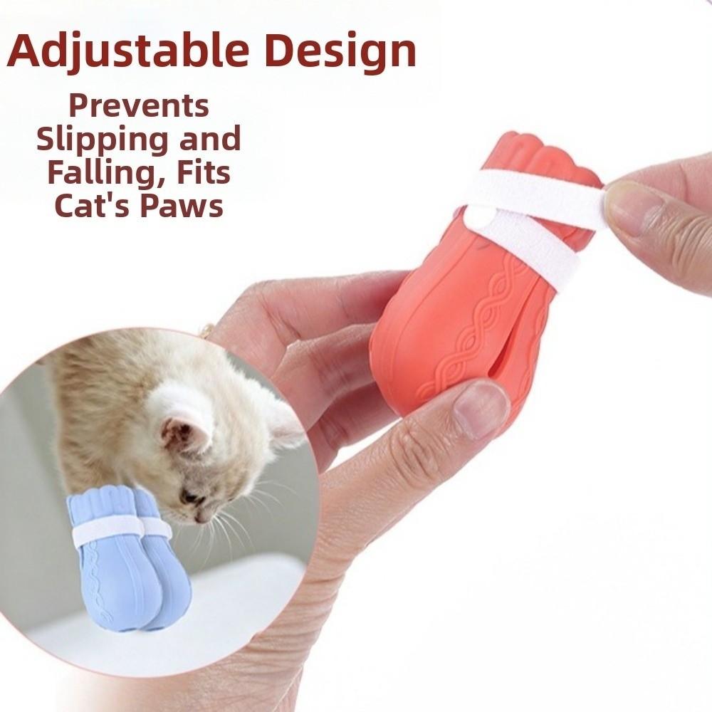 4PCS Adjustable Cat Claw Protector Anti-Scratch Pet Cat Shoes Cat Bath Wash Boots Home Use