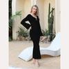 Sexy Women Long Knit Sleeve Bikin Fashion Cover Up Female See-Through Deep V-Neck Hollow-Out Beach Knitwear Backless Dress