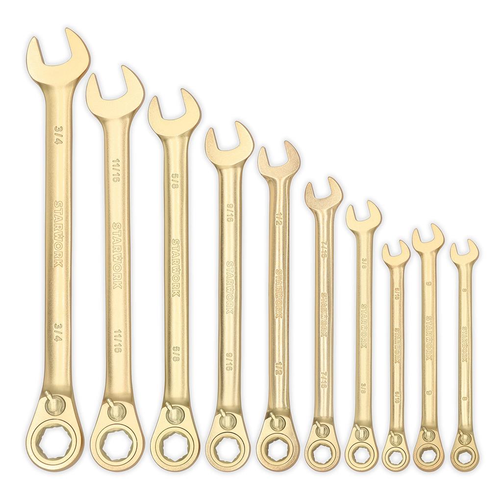 STARWORK Gold Ratchet Wrench Set with and XL Ratchet Wrench Set with Storage Bag 20-Piece Dual-Purpose Heads, Non-Slip Gear, (SAE/Metric)