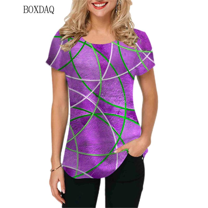 Geometric Graphic Women 3D Printed T-shirts Short Sleeve Ladies Simple T Shirt Summer Casual Round-Neck Female Oversized Tops