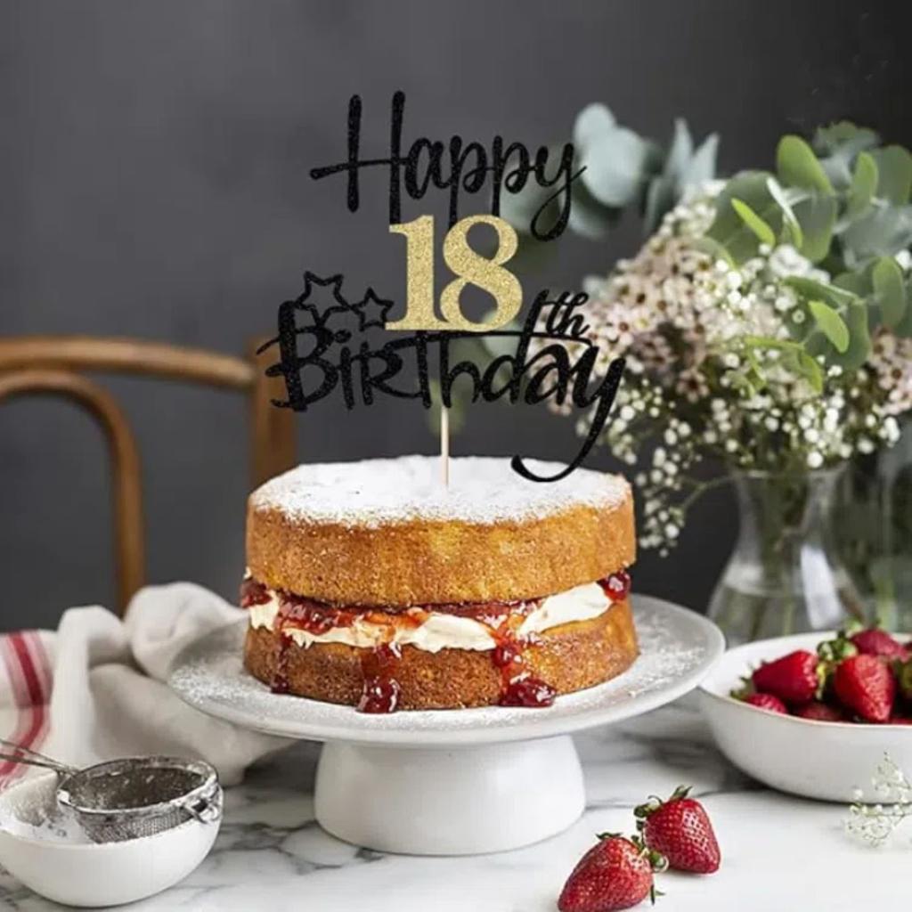 2 st Grattis på 18-årsdagen Tårtdekoration Svart Guld 18 Årsdag Bröllopsdag Fest, Välj 15 Fantastiska Tårtdekorationer