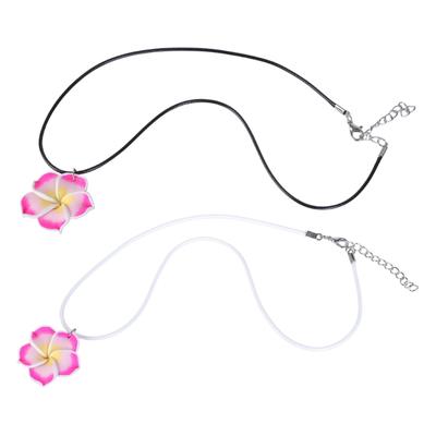 Floral Necklace 3D Flower Pendant Charm Neckchain Adjustable PU Rope Chain Sweet Girls Summer Fashion Jewelery Pieces