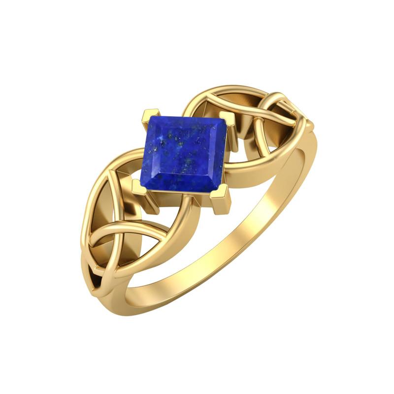 

5MM Square Lapis Gemstone 925 Sterling Silver Gold Plated Solitaire Celtic Women s Engagement Ring 10.5 жовтий