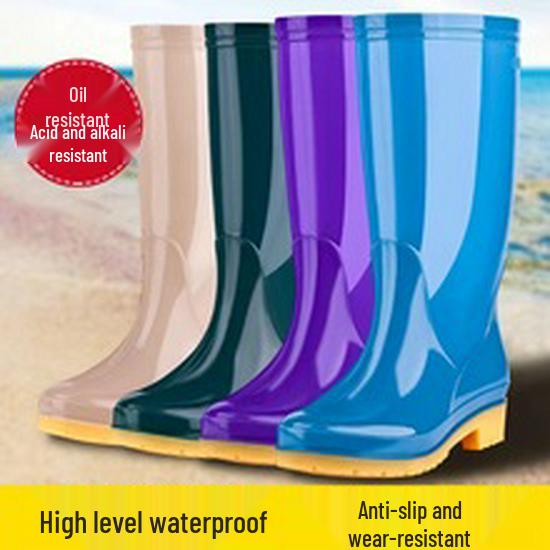 Men's Waterproof High Tube Rain Boots - Non-Slip Rubber Construction Boots