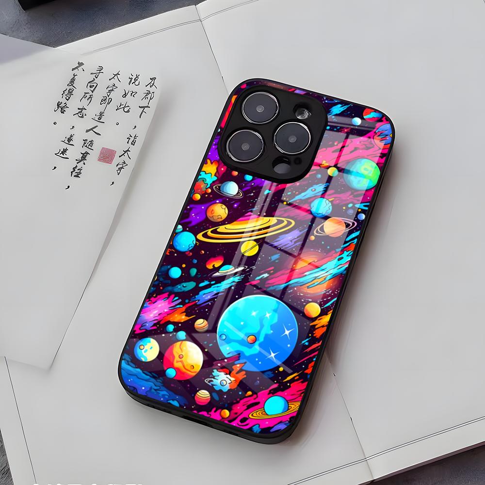 Planets Universe Phone Case For IPhone 17 Air 16 E Pro Max 15 14 13 Mini 12 Pro 11 Max Plus Black Glass Cover