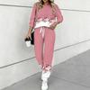 Women Floral Print Two Piece Outfit, Long Sleeve Crew Neck Top & Drawstring Jogger Pants Casual Tracksuit for Spring Autumn