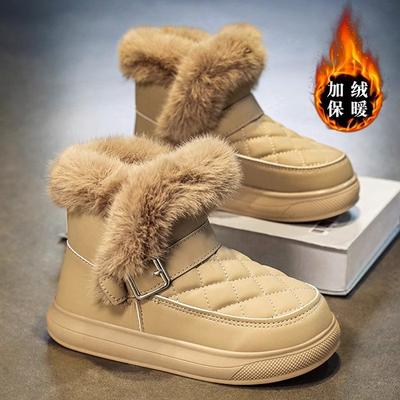 Children's Snow Boots Girls Winter New Plush Thickened Cotton Shoes Medium and Older Children's Girls Warm Plush Short Boots