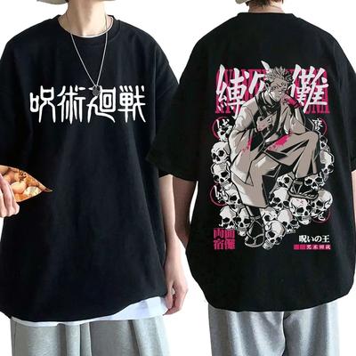 Anime Jujutsu Kaisen T Shirt Unisex Short Sleeve Cotton T Shirts Ryomen Sukuna Double Sided Graphic Print Unisexga Tees Oversized Tops
