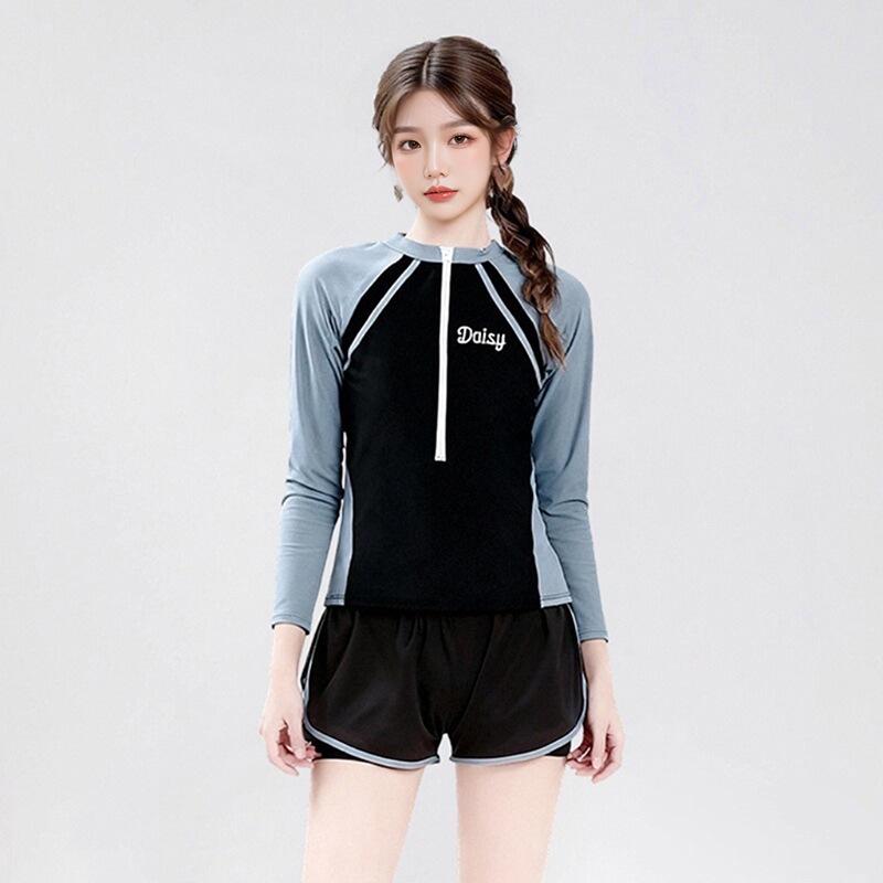 Women's Slimming Sports-Style Two-Piece Swimsuit - Belly-Covering, Conservative Design Ideal for Students and Vacations