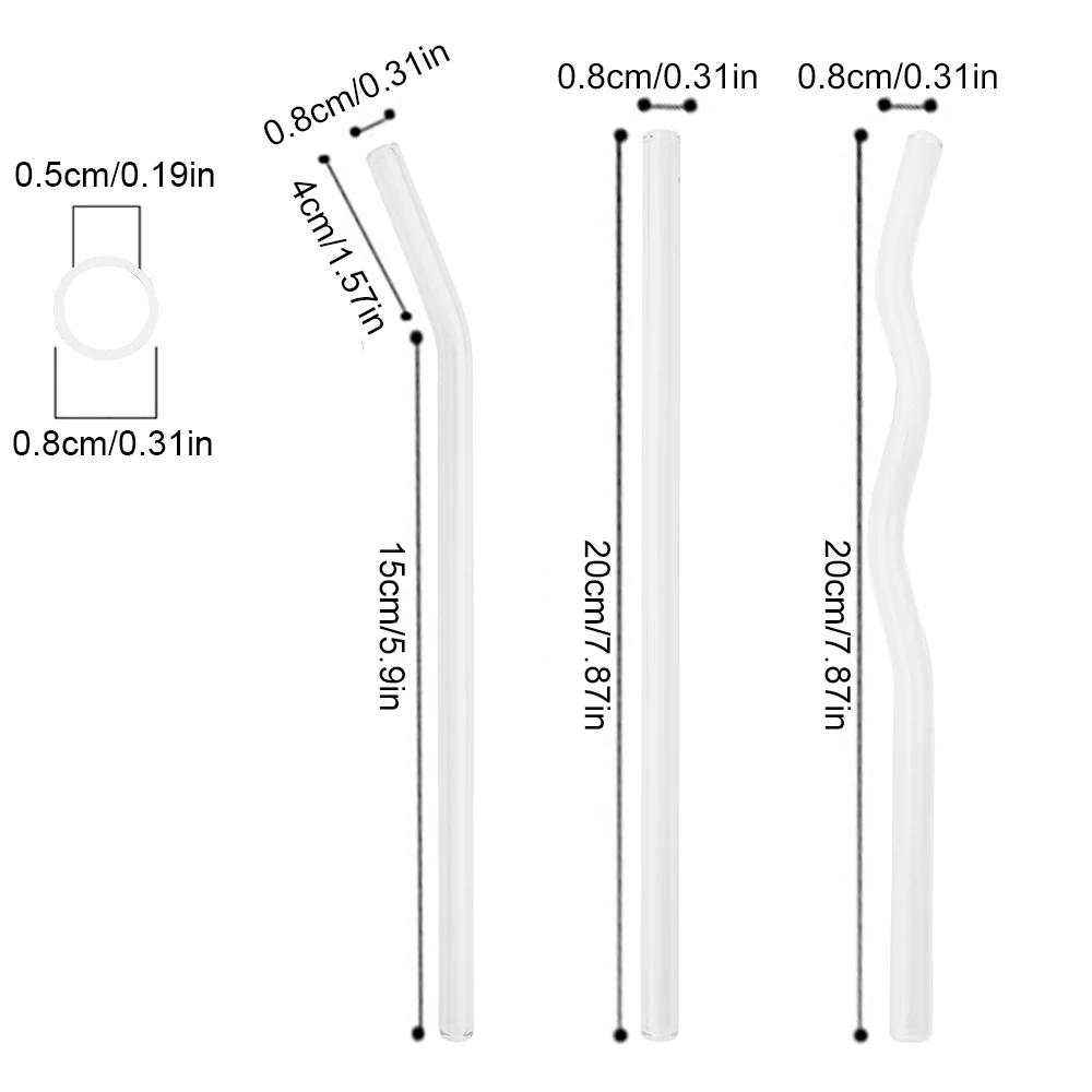 8Pcs 200*8mm Glass Straws Wavy Pink Drinking Straw Set with Brush High Borosilicate Glass Straw Kitchen Party Bar Drinkware