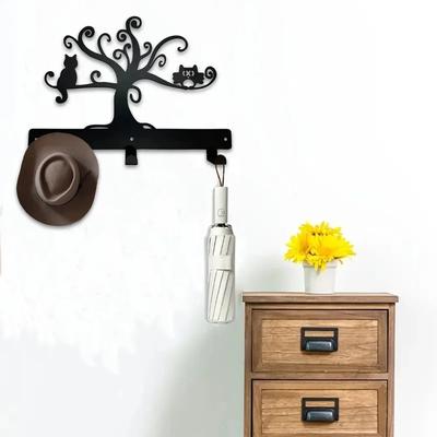 1pc Metal Wall Mounted Rack Gancho - Coruja e Gato na Árvore Design, Decorativo Parede Pendurado Porta-Chaves e Ferro Artesanal