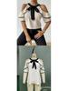 European & American Style Women's Double-layer Short-sleeved Bow Tie Collar Pullover Shirt