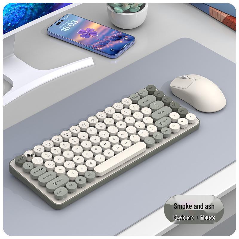 Bezdrátová Bluetooth dvourežimová sada klávesnice a myši BT185 s punkovými klávesami - Módní USB design pro dívky
