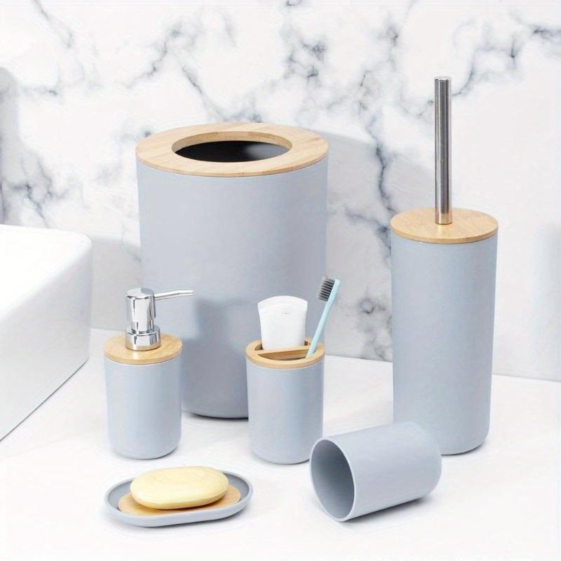 6pcs Bathroom Accessories Bathroom Trash Can Toilet Brush Set Toothbrush Cup Lotion Bottle Soap Box with Pump