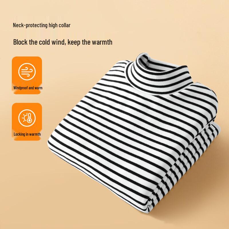 Yiershuang Girls' Striped Thermal Half-High Neck Long-Sleeve Top