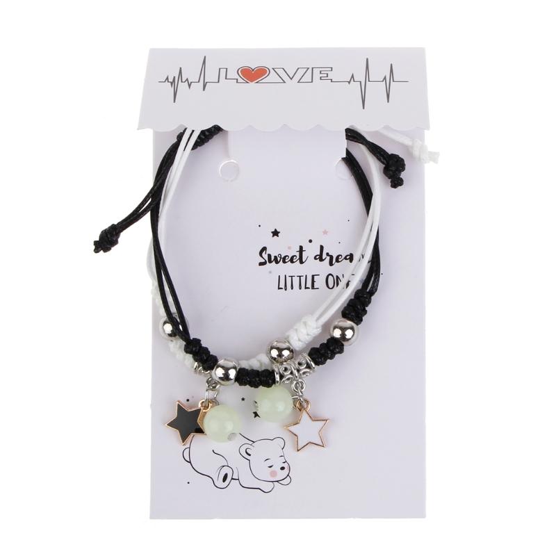 2 Pcs Braided Rope Bracelet Luminous Bead Charm String Bracelet Adjustable Friendship Couples Bracelets Jewelry