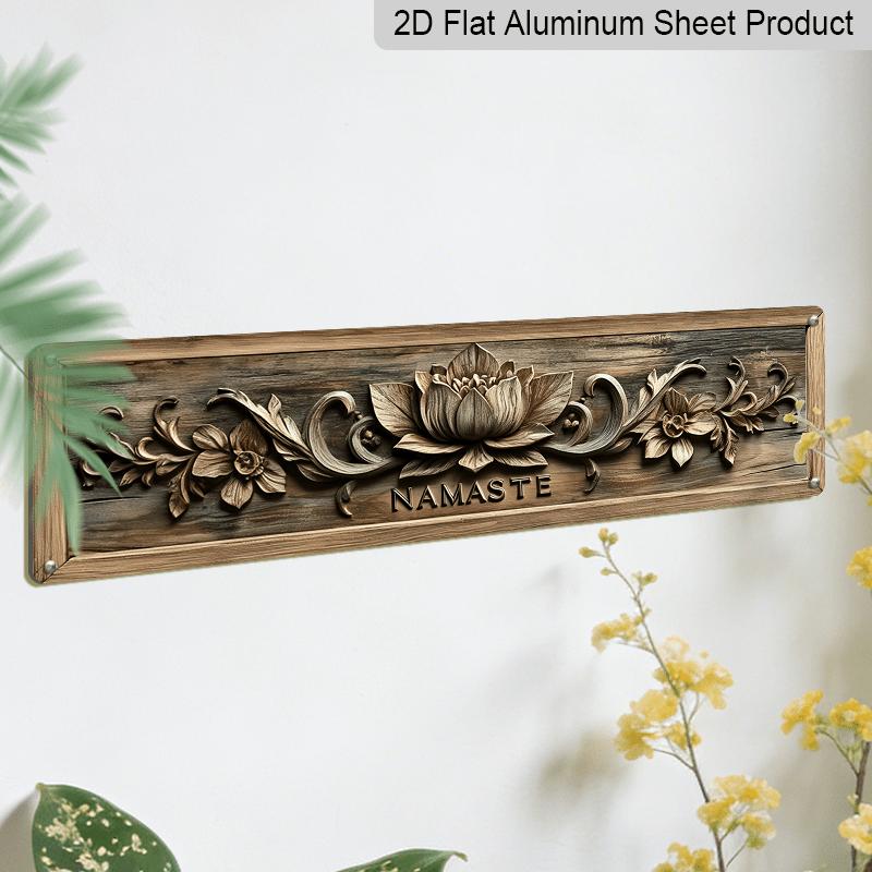 2D Flat - 1pc Namaste Aluminium Sign, Indian Greetings Wall Art, Rustic Farmhouse Decor with Floral Design, Family Summer Plaque for Home, Kitchen
