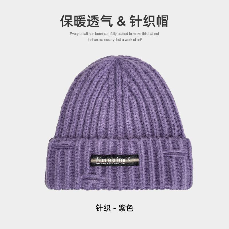 Letter Knitted Wool Hat Women's Autumn and Winter Versatile Thickened Thermal Ear Hat Couple Street Shot Trendy Cold Hat