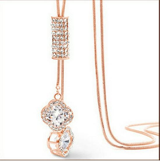 Korean Tassel Crystal Pendant Necklace - Elegant Long Sweater Chain
