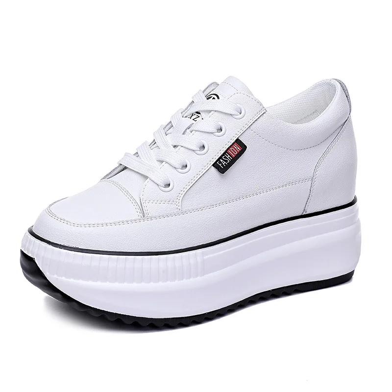 8CM Genuine Leather Women Casual Shoes 7cm Platform Wedge Female Women Sneakers Chunky Spring Autumn Shoes Summer