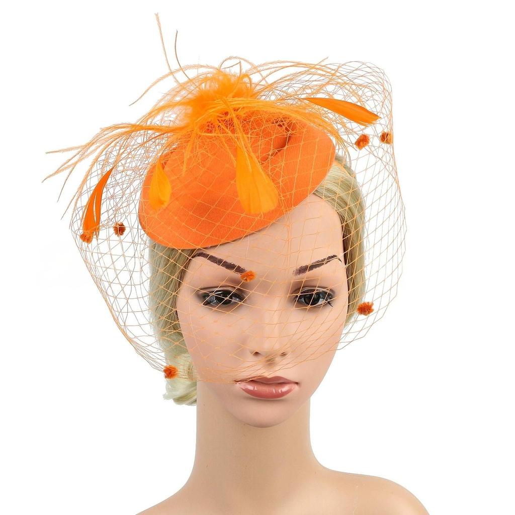 Bridal Wedding Veil Hair Accessories Sinamay Loop Veil Feather Fascinator Formal Hat Kentucky Derby Church Headpiece