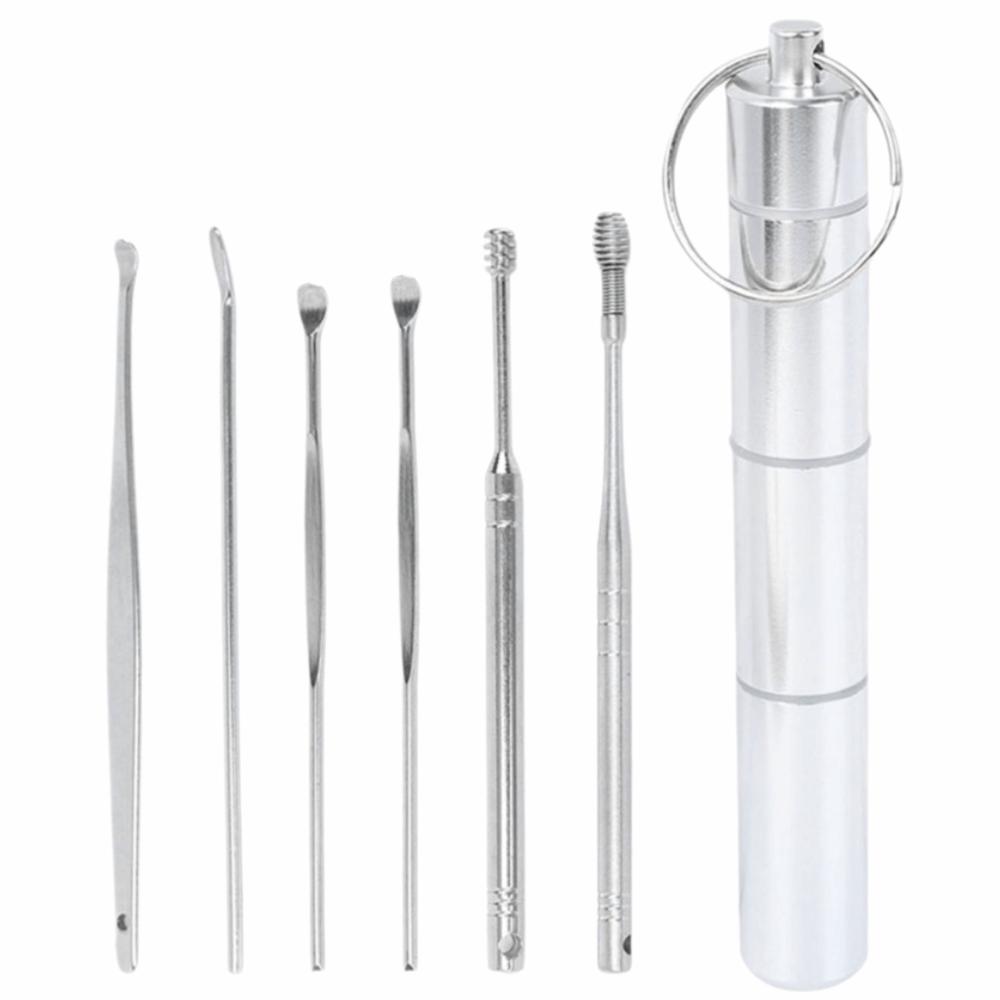 

6 Pcs Spiral Head Ear Wax Pickers Stainless Steel Earwax Removal Kit Ear Wax Remover Safe Cleaning срібний