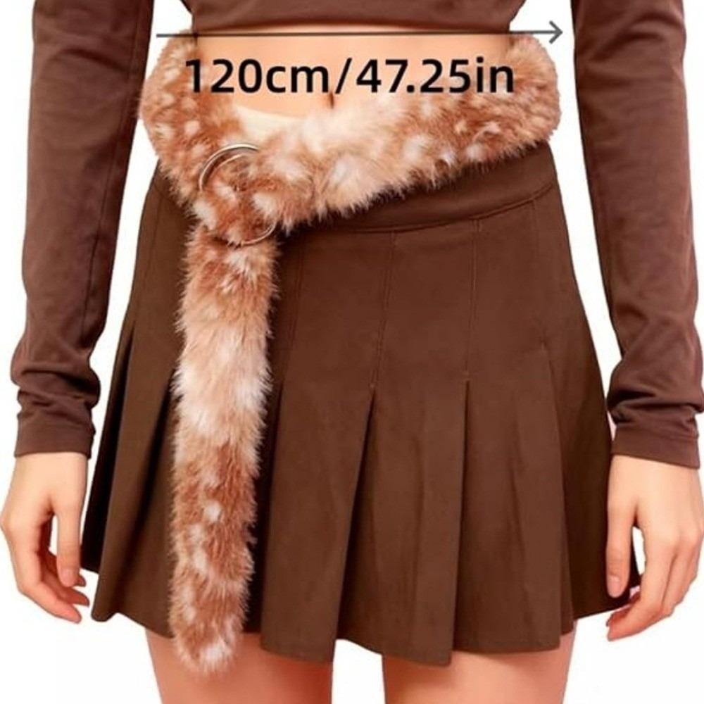 Long Strip Plush Belt Deer Print Fuzzy Belt New Fur Waist Belt  Daily Outfits